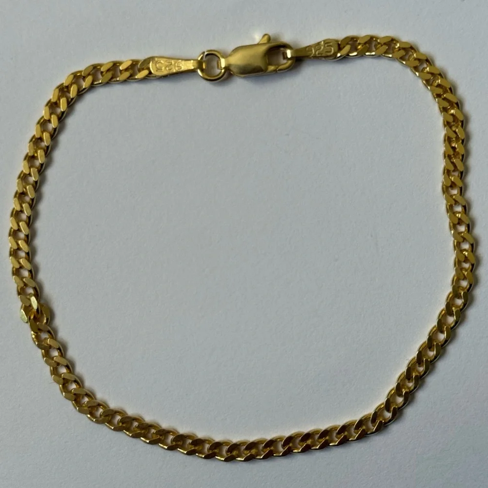 925 Silver 7.75” 3mm bracelet cuban chain 18k yellow gold plated Unisex